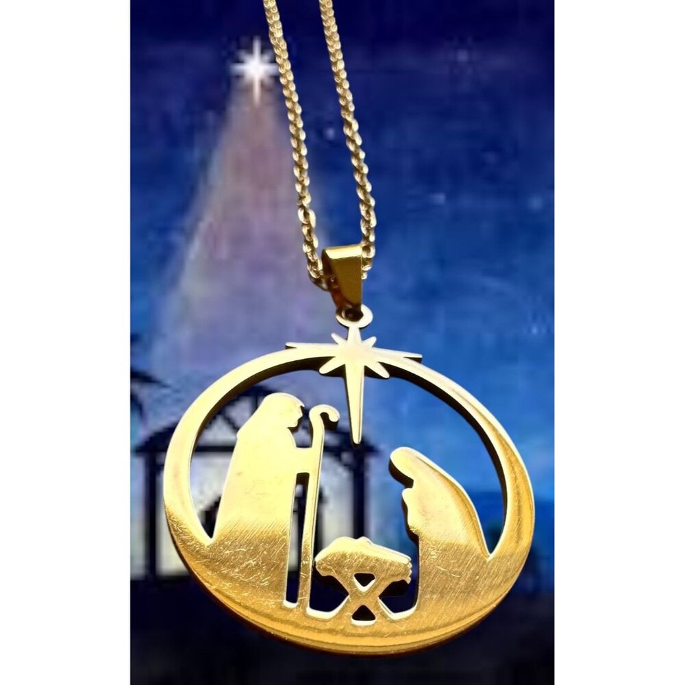 Nativity Scene Necklace Baby Jesus Jerusalem Christmas New 16 in Chain Extender